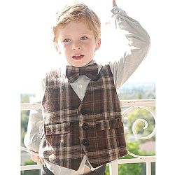 La Petite Couture Brown Plaid Little Nixon Vest Occasion Top Boys 12M
