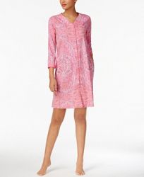 Miss Elaine Printed Knit Snap-Front Robe