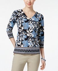 Charter Club Petite Mixed-Print Blouse, Created for Macy's