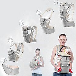 Multifunctional Baby Carrying Strap Carrier Waist Hipseat Stool Seat Sling Strap 360°Ergonomic Baby & Child Carrier Backpack Baby Carrier Pouch Bag Front and Back (gray)