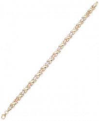 Tri-Color Satin Finish Link Bracelet in 10k Gold, White Gold & Rose Gold