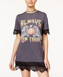 Hybrid Juniors' Lace-Trim Graphic T-Shirt Dress