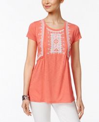 Style & Co Embroidered Lace-Trim Top, Only at Macy's