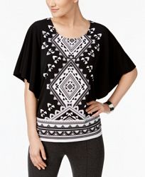 Jm Collection Petite Printed Butterfly-Sleeve Top, Created for Macy's
