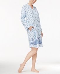 Charter Club Border-Print Knit Zip-Front Robe, Created for Macy's