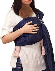 Vlokup Baby Ring Sling Carrier for Newborn Original Adjustable Infant Lightly Padded Wrap Breastfeeding Privacy 100% Cotton Dark Blue