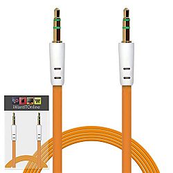 IWIO Oppo N3 Orange FLAT 3.5mm Gold Plated Jack to Jack Male AUX Auxiliary Stereo Jack Connection Cable Lead Wire
