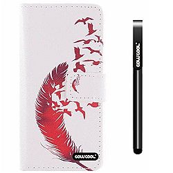 CowCool® M8 mini Case, HTC M8 mini Case, Red Feather Fly Birds PU Leather Card Holder Slots Cash Compartment Hand Stitching Wallet Kickstand Case For HTC M8 mini (Style2)
