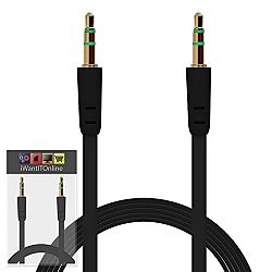 IWIO Oppo Neo 5 (2015) 5s Black FLAT 3.5mm Gold Plated Jack to Jack Male AUX Auxiliary Stereo Jack Connection Cable Lead Wire