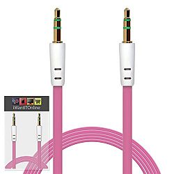 IWIO EE Harrier Tablet Baby Pink FLAT 3.5mm Gold Plated Jack to Jack Male AUX Auxiliary Stereo Jack Connection Cable Lead Wire