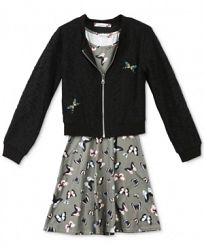 Speechless 2-Pc. Lace Bomber Jacket & Butterfly-Print Dress Set, Big Girls (7-16)