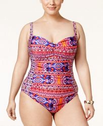 La Blanca Plus Size Global Perspective Printed One-Piece Swimsuit Women's Swimsuit