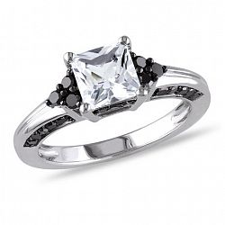 Asteria 1.33 Carat T. G. W. Created White Sapphire And 0.38 Carat T. W. Black Diamond Sterling Silver Engagement Ring Multi 5