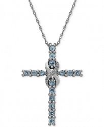 Aquamarine (5/8 ct. t. w. ) & Diamond Accent Cross Pendant Necklace in 14k White Gold