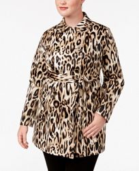 Inc International Concepts Plus Size Animal-Print Trench Coat, Created for Macy's