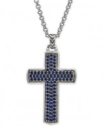 Esquire Men's Jewelry Sapphire Cross Pendant Necklace (2 ct. t. w. ) in Sterling Silver, Created for Macy's
