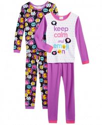 Keep Calm & Emoji On 4-Pc. Cotton Pajama Set, Little Girls & Big Girls
