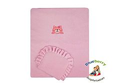 BlueberryShop Embroidered Fleece Pram Crib Moses 2pc Set Quilt & Pillow (29.5" x 25.5") ( 0-12 m ) ( 75 x 65 cm ) Pink
