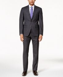 Tallia Men's Slim-Fit Charcoal & Purple Plaid Suit