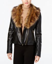 Cole Haan Signature Faux-Fur-Collar Faux-Leather Jacket