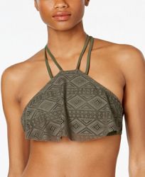 Hula Honey High-Neck Crochet Flounce Bikini Top Women's Swimsuit
