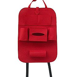 Doremy Car Back Seat Organizer Woolen Felt Seat with Tablet Holder Kids Kick Mat Multipurpose Protector Travel Storage Bag for Bottle, Umbrella, Tissue Box, Toy (red)