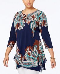 Jm Collection Plus Size Printed Chiffon-Trim Top, Created for Macy's