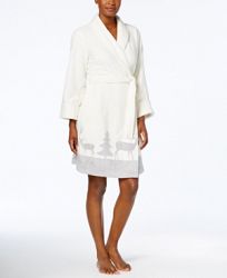 Charter Club Short Border-Print Robe, Created for Macy's