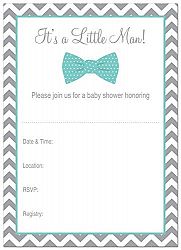 24 Cnt Little Man Bow Tie Fill-in Baby Shower Invitations (Teal)