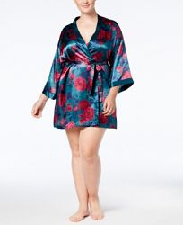 Thalia Sodi Plus Size Printed Satin Kimono Wrap Robe, Created for Macy's
