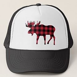 Buffalo Plaid Moose, Lumberjack Style, Red Black Trucker Hat
