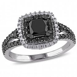 1.50 Carat T. W. Black And White Diamond Sterling Silver Double Halo Engagement Ring Black 7