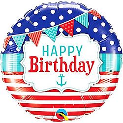 Qualatex 18 Inch Happy Birthday Nautical And Pennants Circle Foil Balloon (One Size) (Multicolored)