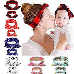 Quest Sweet Parent Child Multicolor Hair Hoops Headbands, Solid Bunny Ears, Bow Headbands(5-8 Pack)