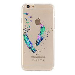 GreenDimension Shock-absorption Soft TPU Gel Rubber Ultra-thin Transparent Bumper Case Crystal Clear Silicone Scratch-proof Back Cute Slim Protective Cover For Apple iPhone 6 6S 4.7" Swallows Feather