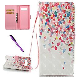 Samsung Galaxy Note 8 Case, ISADENSER Premium PU Leather 3D Bling Diamond Folio Flip Cover Shockproof Case With Kickstand Cash Holder Card Slot for Samsung Galaxy Note 8, Colorful Petal