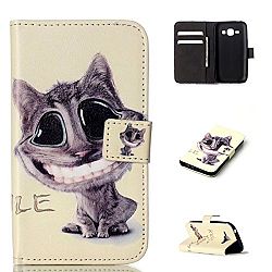 Galaxy Express 3 Galaxy Amp 2 J1 2016 Case, Kmety PU Leather Wristlet Magnet Snap Wallet [Credit Card/Cash Slots] Kickstand Flip Case Cover for Galaxy Amp 2 Galaxy Express 3, Smiling cat