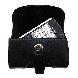 Belt Mounted Leather Case Custom Designed for the Blackberry pearl - Black Color with Removable Clip by Gomadic