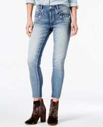 Rewind Juniors' Embellished Cropped Skinny Jeans