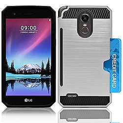 LG Stylo 3 Case, Kuteck [Credit Card Slots Holder] Shockproof Slim Hybrid Hard Armor Brush Case Shockproof Rubber Cover For LG Stylo 3 / LG Stylo 3 Plus (Fit with all carriers) (Silver)