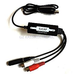 Ezcap216 USB Audio capture recorder adapter for windows mac linux, convert any analog R/L& 3.5mm to computer in MP3/WMA format. such as vinyl, cassette. Black