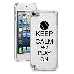 White Apple iPod Touch 5th Glitter Bling Hard Case Cover GR298 Keep Calm and Play On Baseball Softball