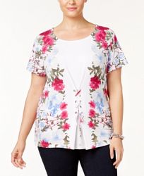 I. n. c. Plus Size Corset-Laced T-Shirt, Created for Macy's