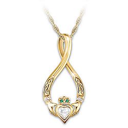 Infinity Claddagh And Emerald Gemstone Pendant Necklace