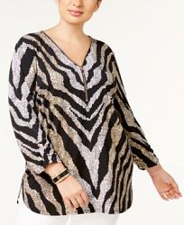 Jm Collection Plus Size Printed Zip Tunic, Created for Macy's