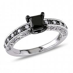 Unbrand 1 Carat T. W. Black And White Diamond Sterling Silver Engagement Ring Black