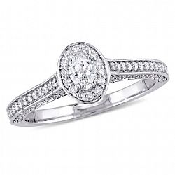 Miabella 0.75 Carat T. W. Oval And Round-Cut Diamond 14 K White Gold Raised Halo Engagement Ring White