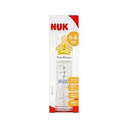 NUK First Choice 240ml Glass Bottle Latex Teat Size 1, 0-6 months