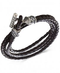 Degs & Sal Men's Leather Toggle Double Wrap Bracelet in Sterling Silver