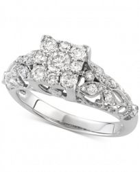 Diamond Cluster Openwork Engagement Ring (7/8 ct. t. w. ) in 14k White Gold